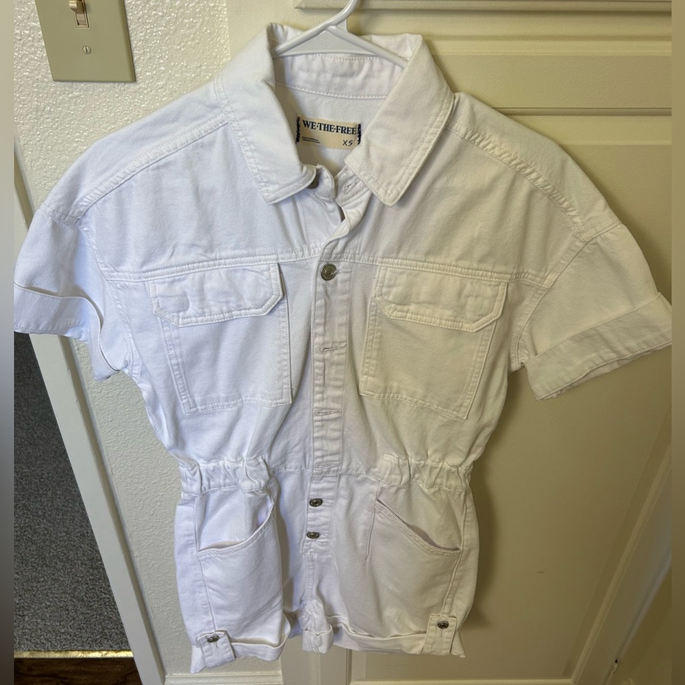 Free People Marci Cuffed Shortalls in Optic White size XS